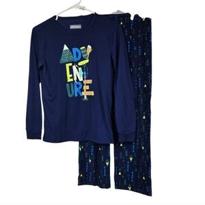 Eddie Bauer Kids Sleep Set Navy Woods Boys Winter Pajamas Knit Top Fleece Bottom